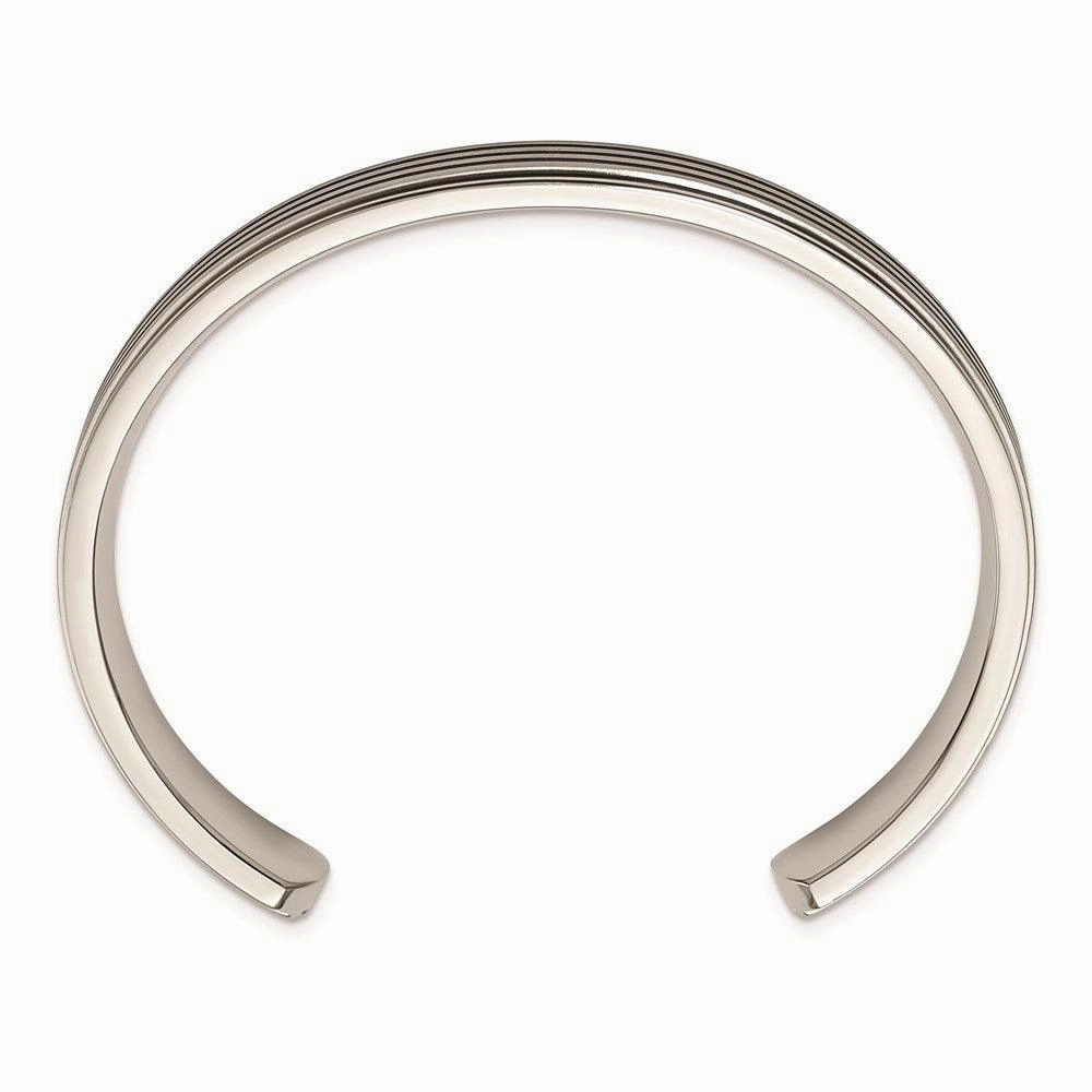 Stainless Steel Polished/Brushed Black Rubber Inlay Cuff Bangle