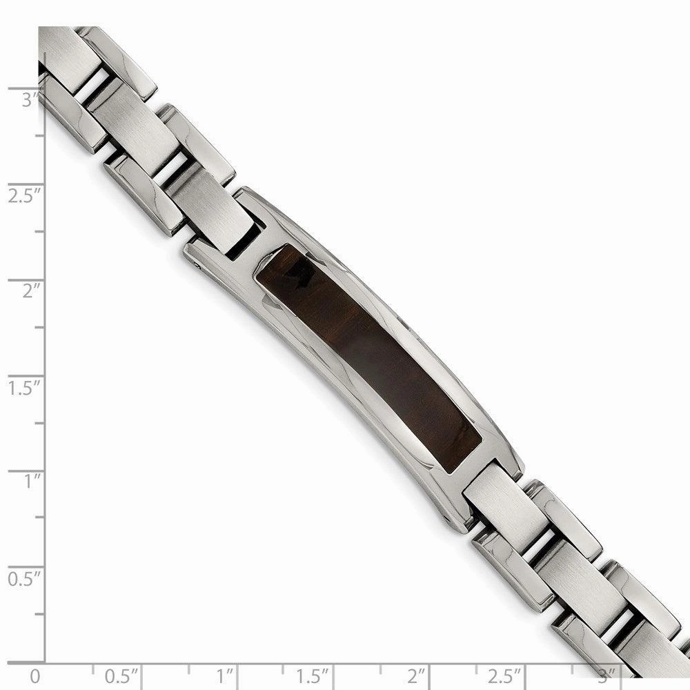 Stainless Steel Polished/Brushed Black Wood Enameled Bracelet