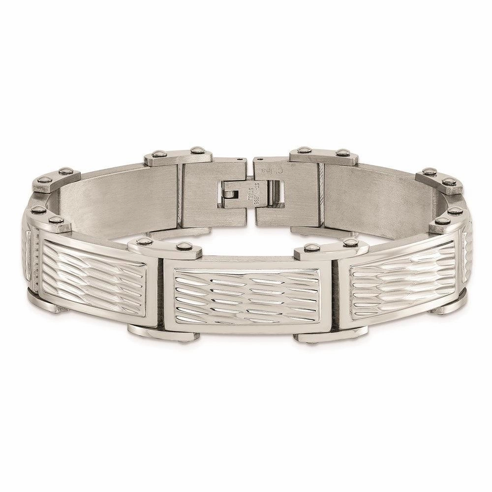 Stainless Steel Polished/Brushed Textured Link Bracelet