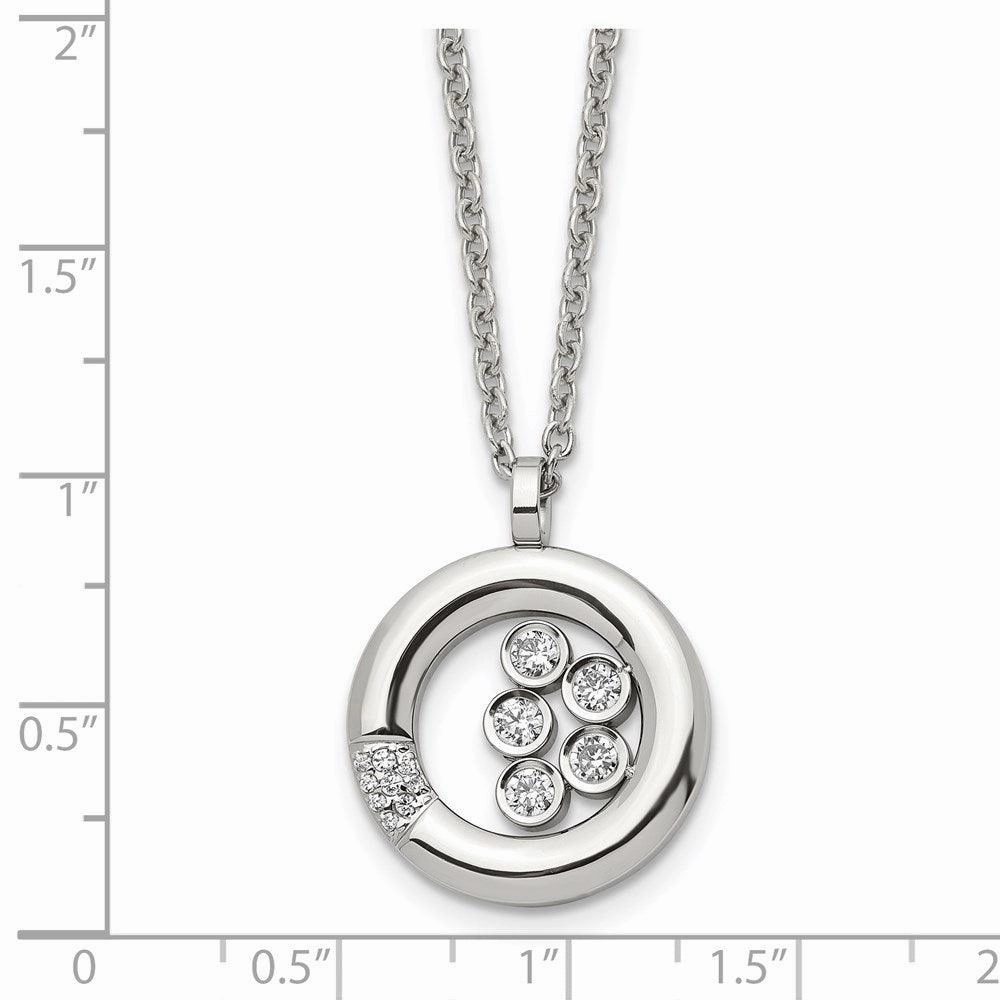 Stainless Steel Polished Circle CZ Necklace