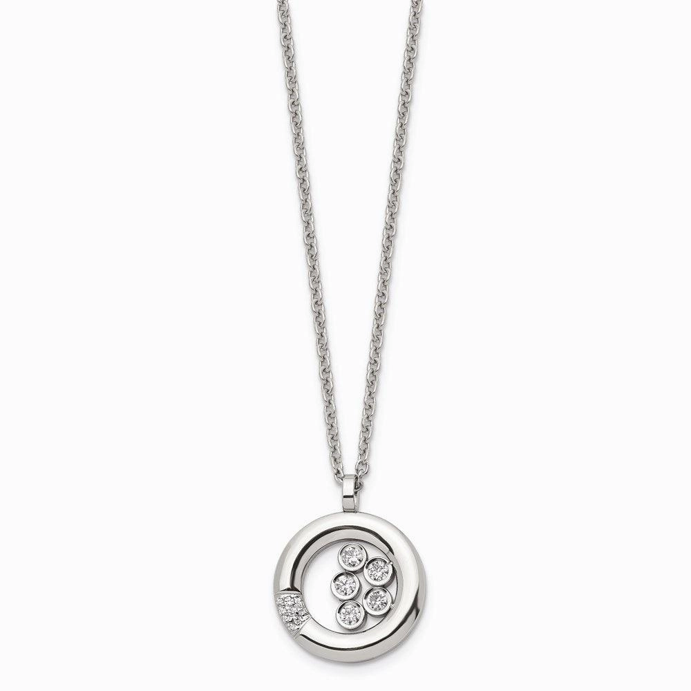 Stainless Steel Polished Circle CZ Necklace