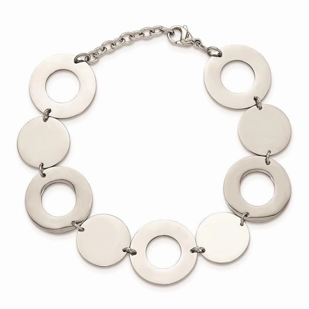 Stainless Steel Polished Circles 7.5in Bracelet