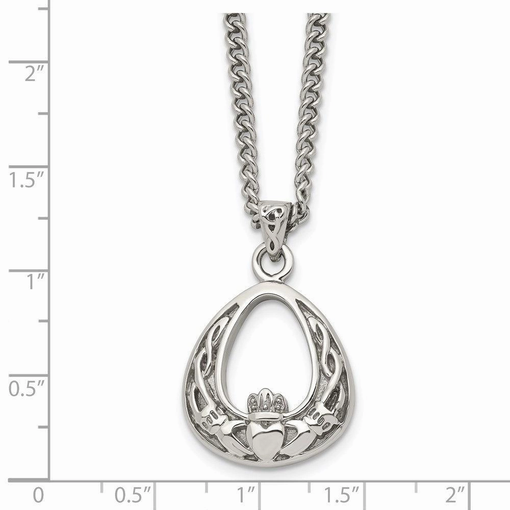Stainless Steel Polished Claddagh Necklace