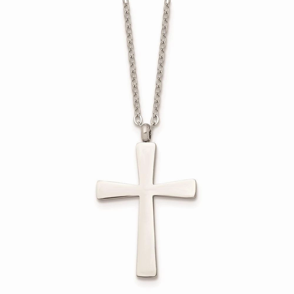 Stainless Steel Polished Cross 18in Necklace