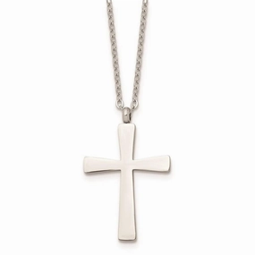 Stainless Steel Polished Cross 18in Necklace