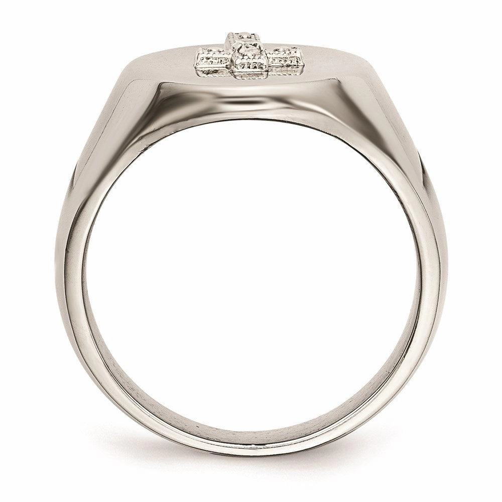 Stainless Steel Polished Cross CZ Signet Ring