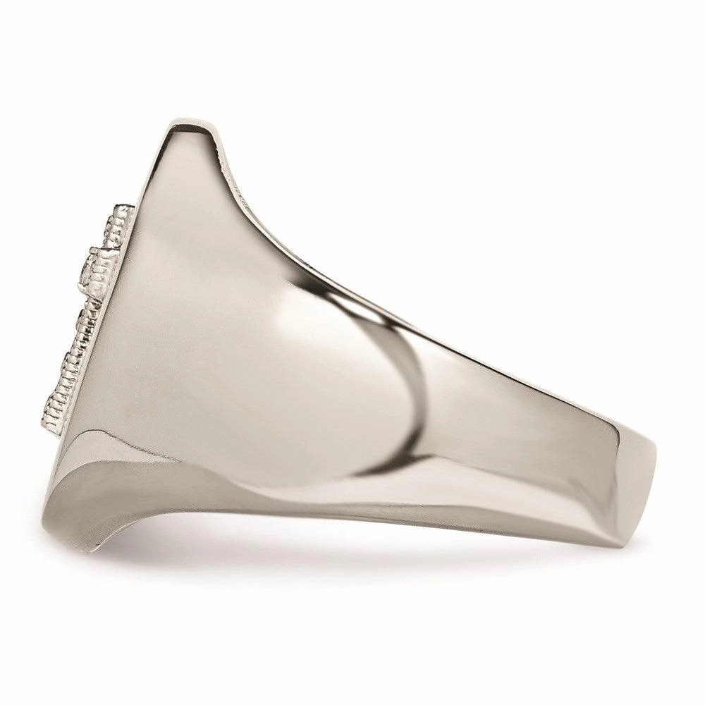 Stainless Steel Polished Cross CZ Signet Ring