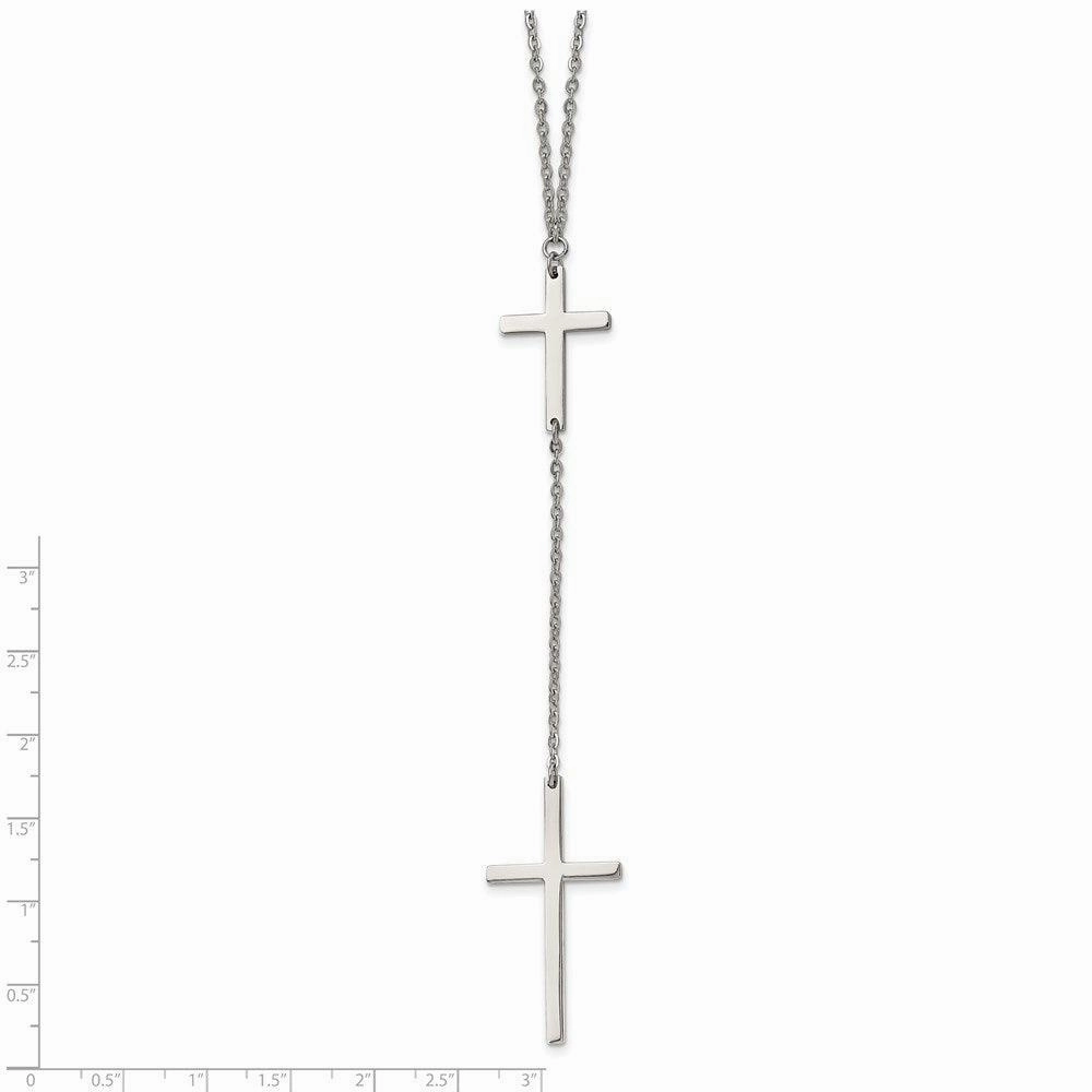 Stainless Steel Polished Cross Dangle Slip on Necklace