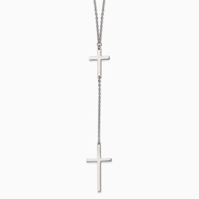 Stainless Steel Polished Cross Dangle Slip on Necklace