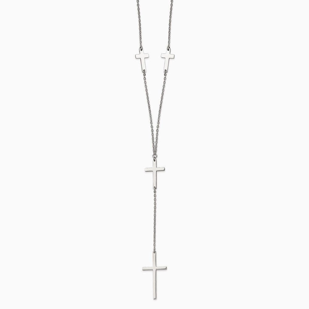 Stainless Steel Polished Cross Dangle Slip on Necklace