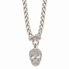 Stainless Steel Polished Crystal Skull Necklace