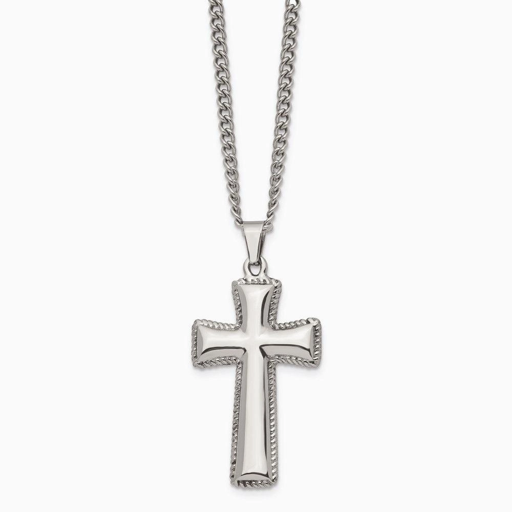 Stainless Steel Polished Cushion Cross Necklace