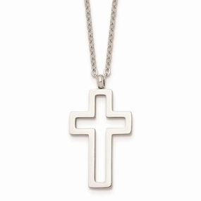 Stainless Steel Polished Cut-out Cross Necklace