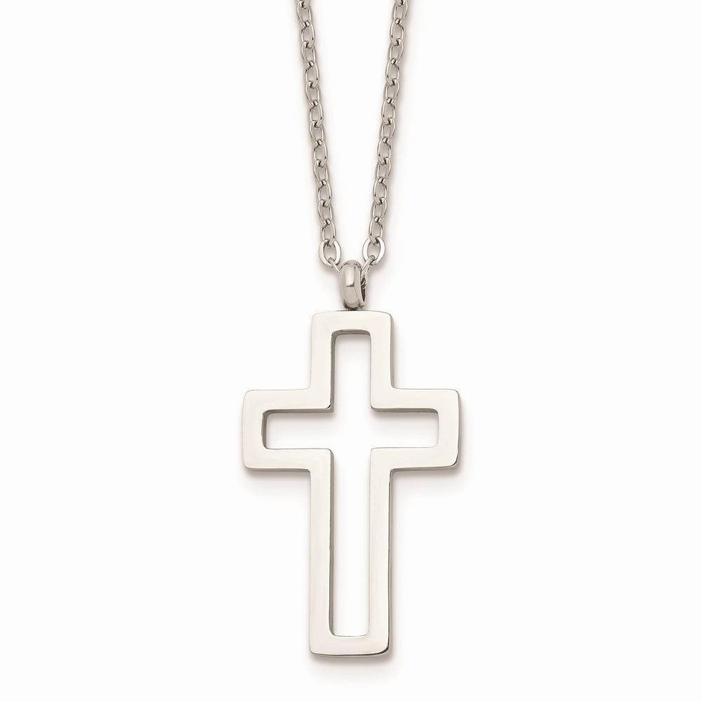 Stainless Steel Polished Cut-out Cross Necklace