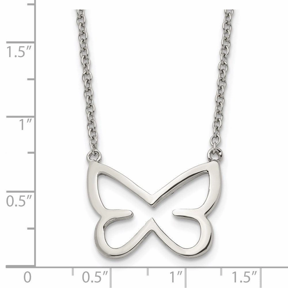 Stainless Steel Polished CZ Butterfly 2mm Necklace