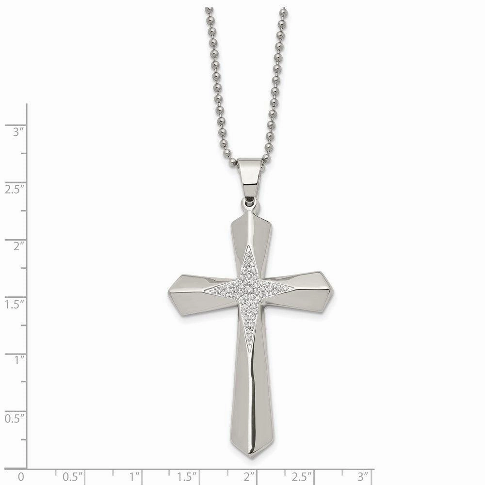 Stainless Steel Polished CZ Cross Necklace