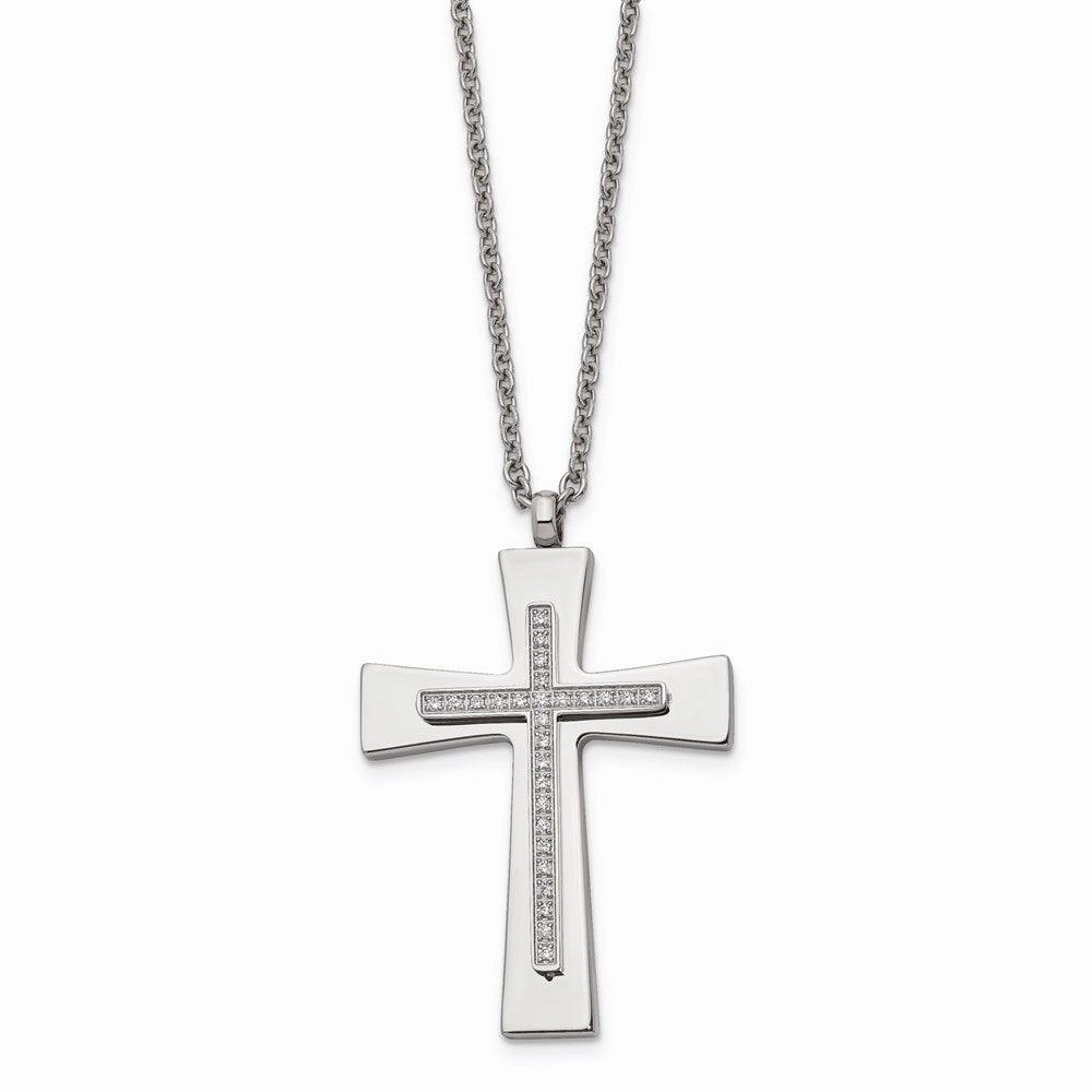 Stainless Steel Polished CZ Cross Necklace