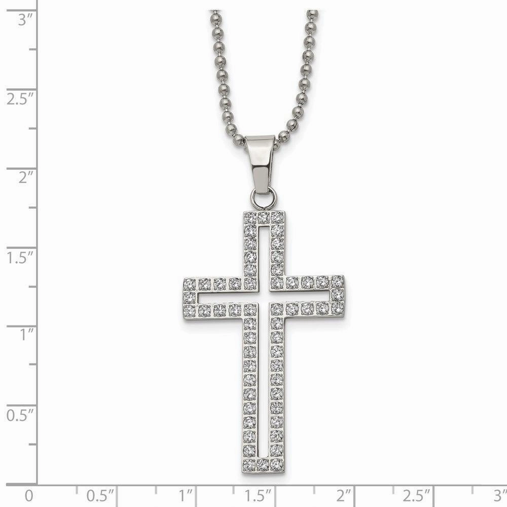 Stainless Steel Polished CZ Cross Necklace
