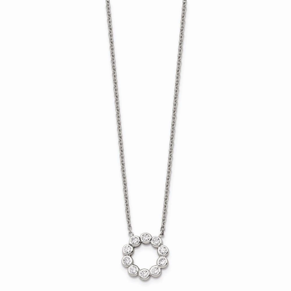 Stainless Steel Polished CZ Necklace
