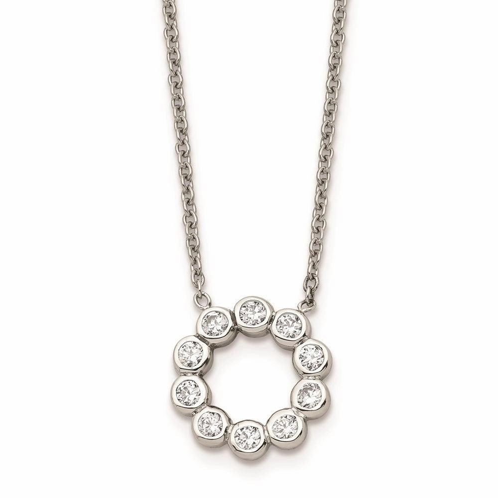 Stainless Steel Polished CZ Necklace