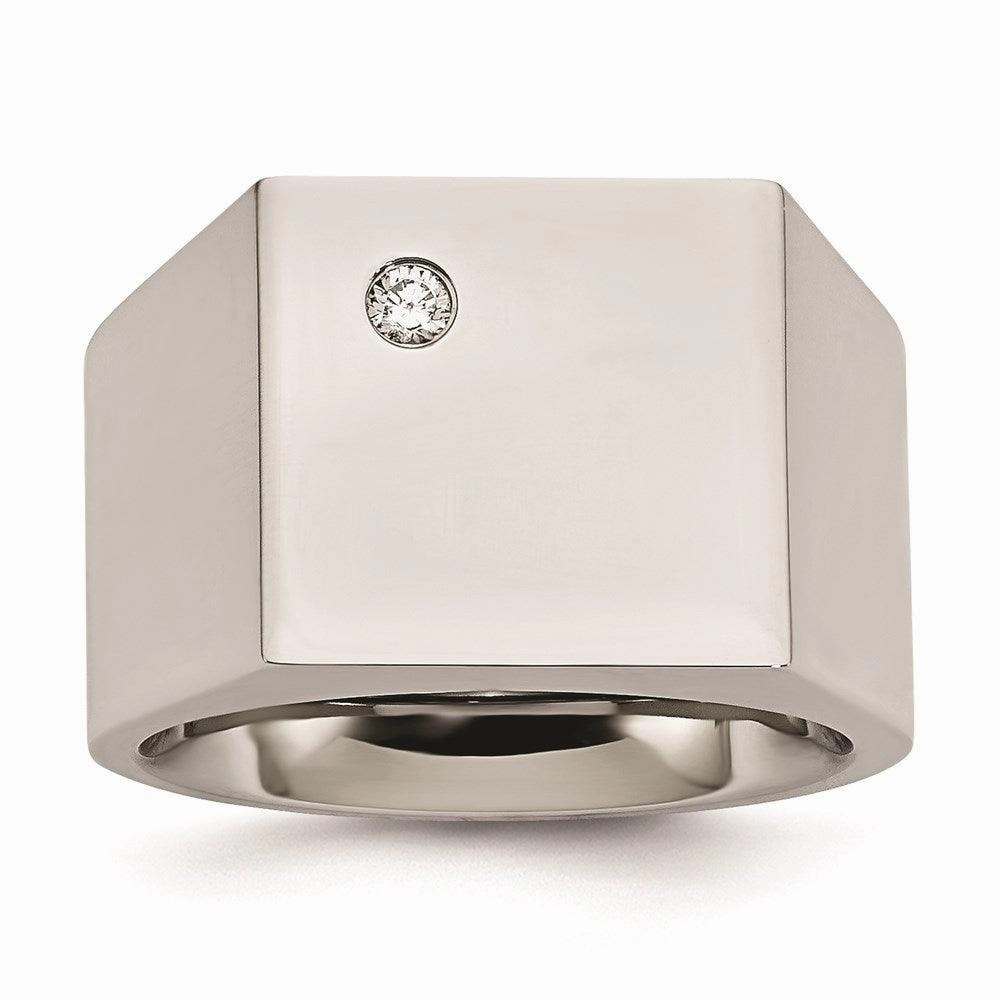 Stainless Steel Polished CZ Signet Ring