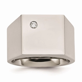 Stainless Steel Polished CZ Signet Ring