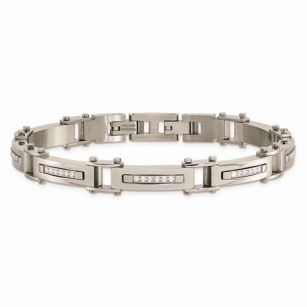 Stainless Steel Polished CZ w/.50in ext. Link Bracelet