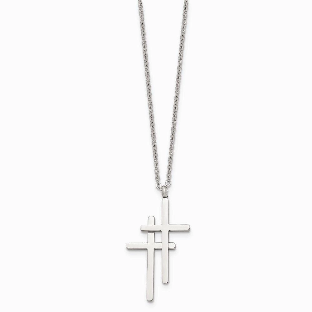 Stainless Steel Polished Double Cross Necklace