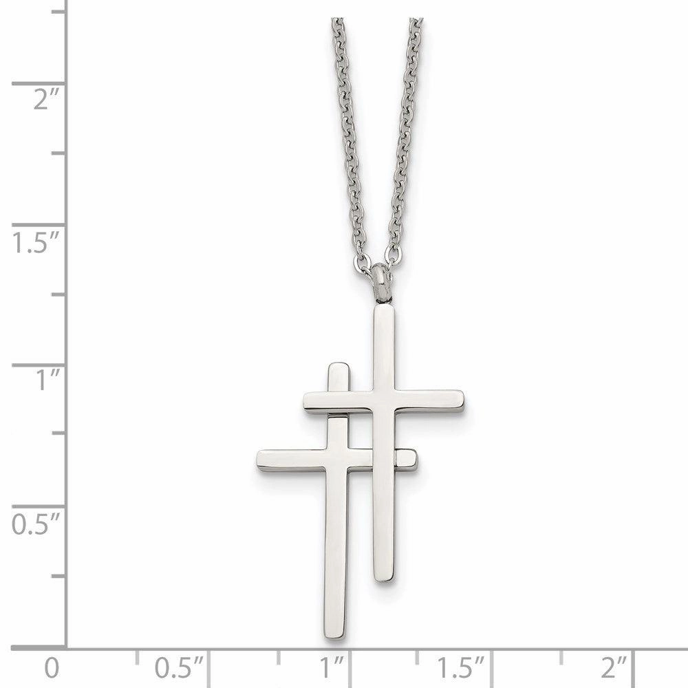Stainless Steel Polished Double Cross Necklace