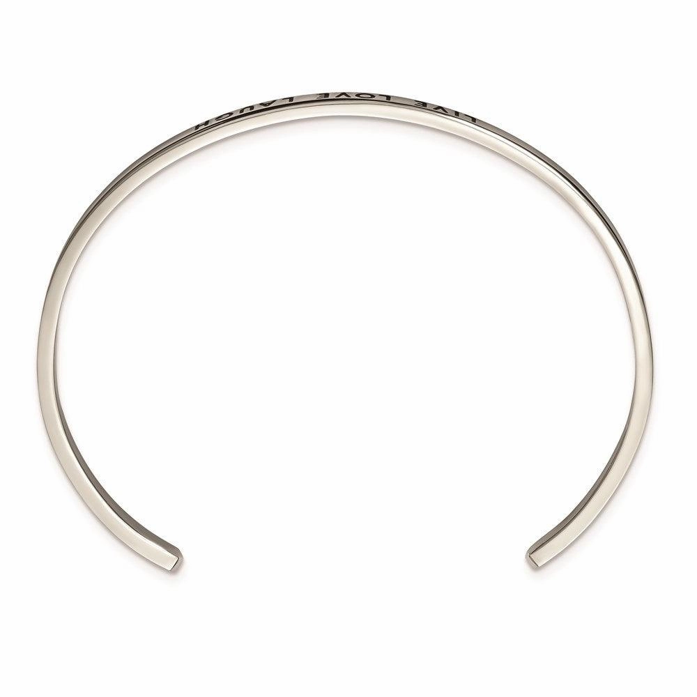 Stainless Steel Polished Enamel/Crystal LIVE LOVE LAUGH 3mm Cuff Bangle