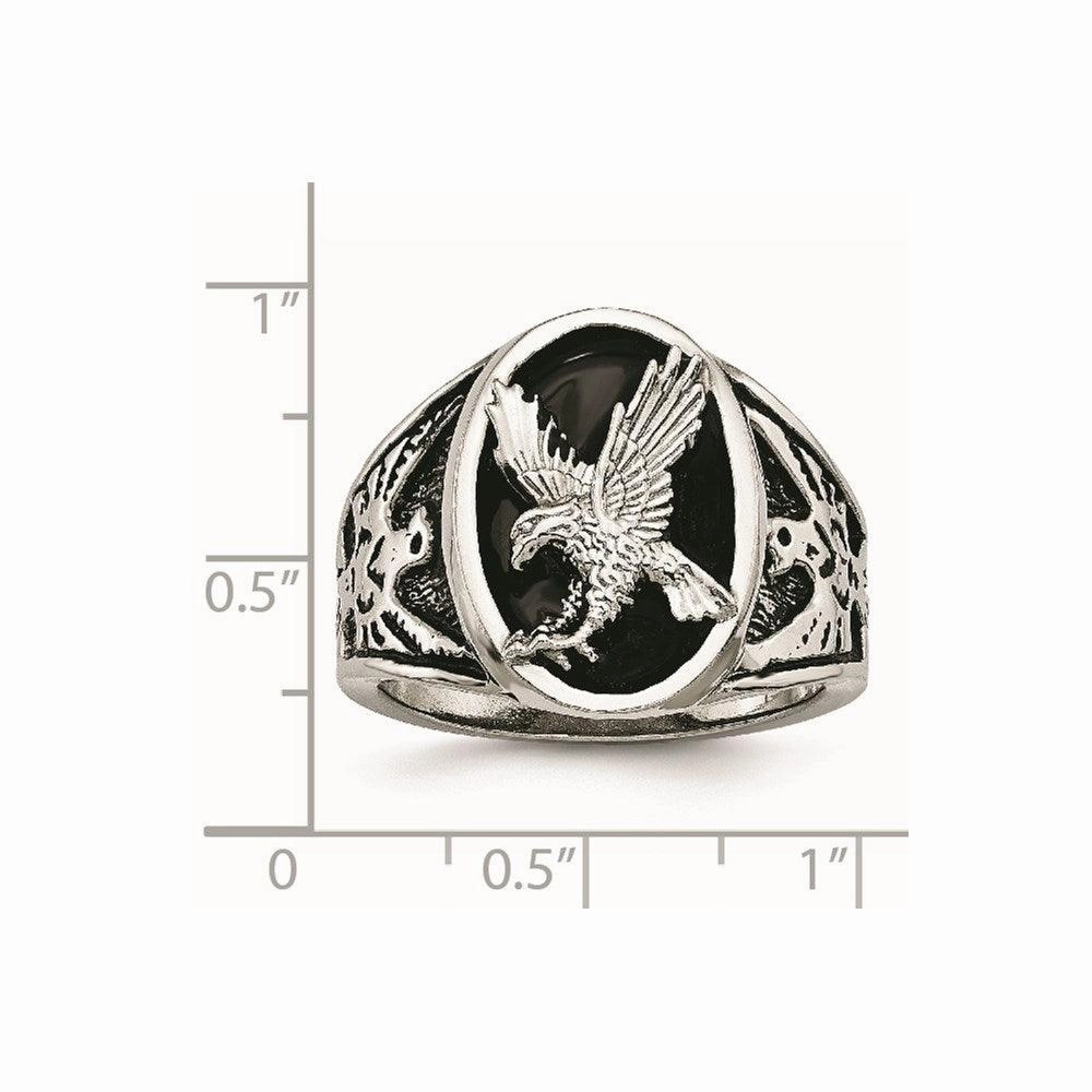 Stainless Steel Polished Enameled Eagle Ring
