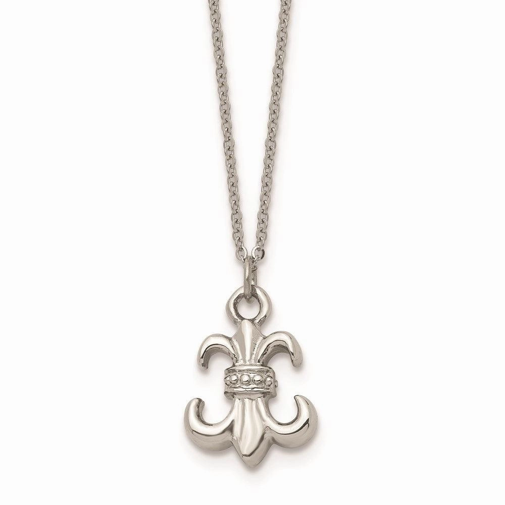 Stainless Steel Polished Fleur de Lis with 2 ext. Necklace