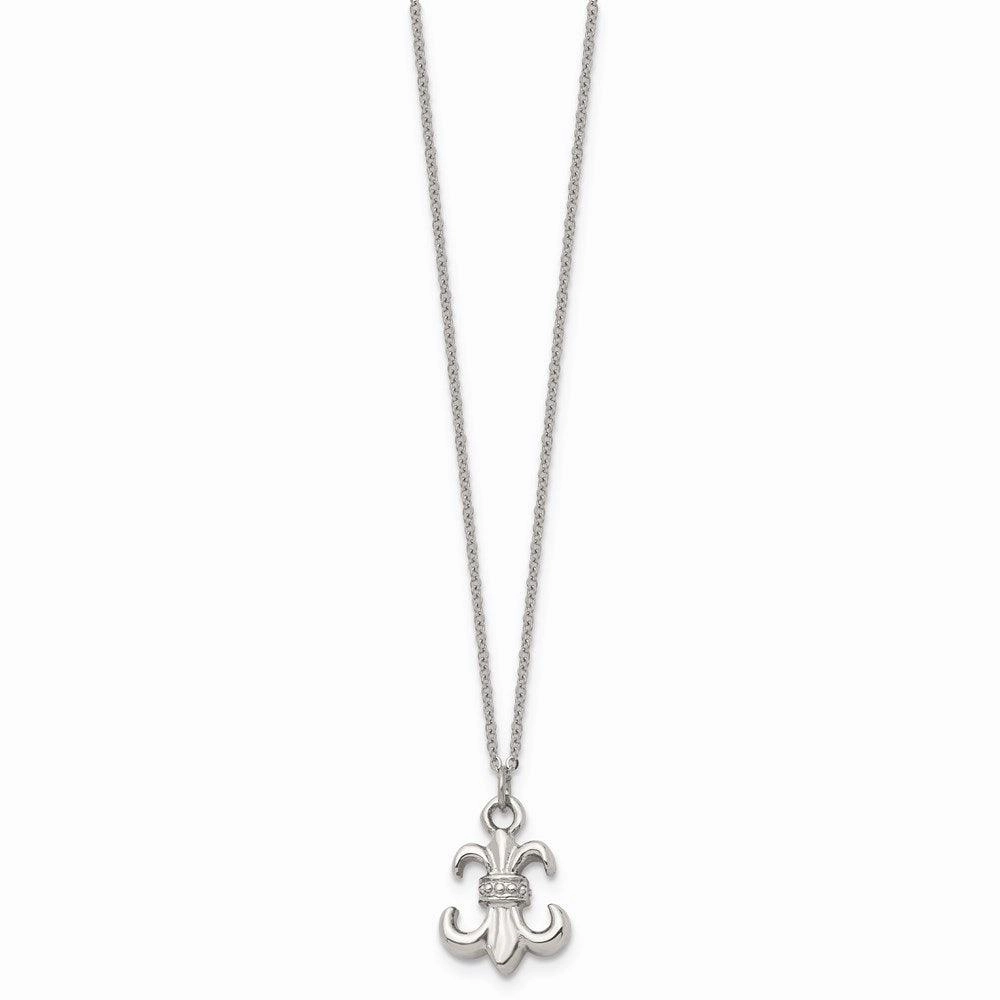 Stainless Steel Polished Fleur de Lis with 2 ext. Necklace