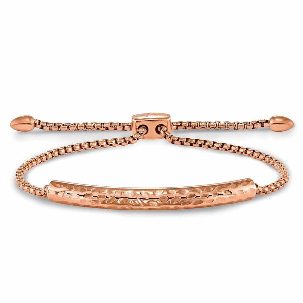 Stainless Steel Polished Hammered Rose IP-plated Adjustable Bar Bracelet