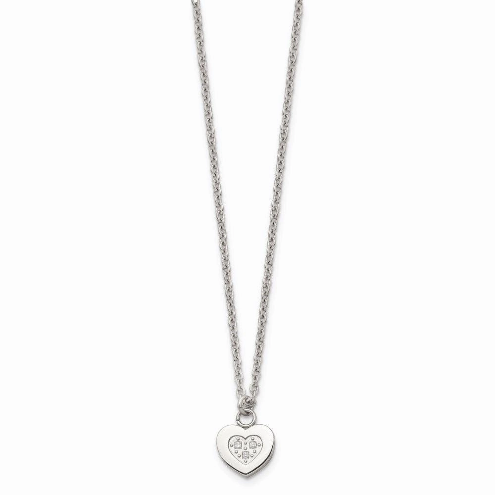 Stainless Steel Polished Heart with CZs Necklace