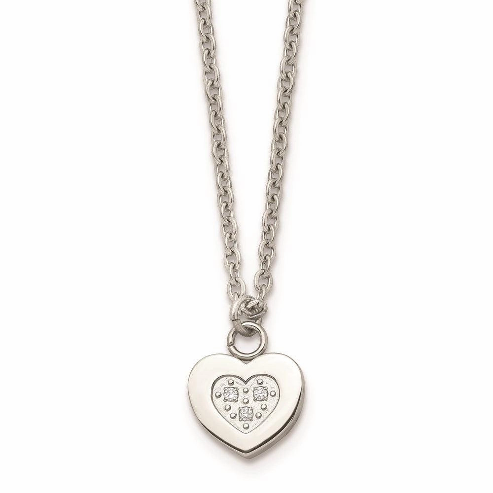 Stainless Steel Polished Heart with CZs Necklace