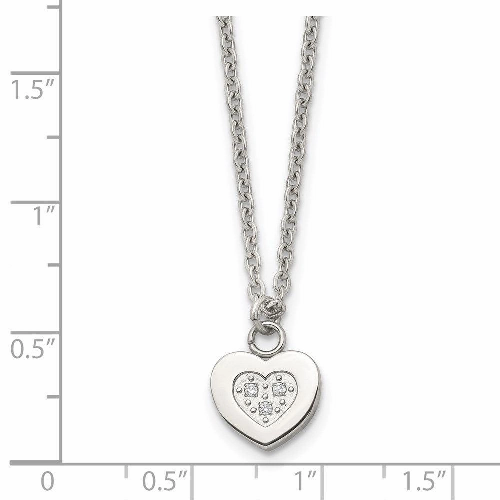 Stainless Steel Polished Heart with CZs Necklace
