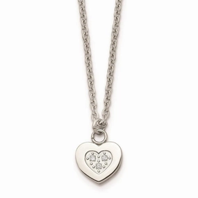 Stainless Steel Polished Heart with CZs Necklace