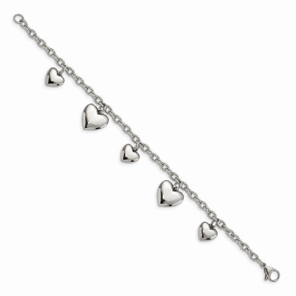 Stainless Steel Polished Hearts 8in Bracelet
