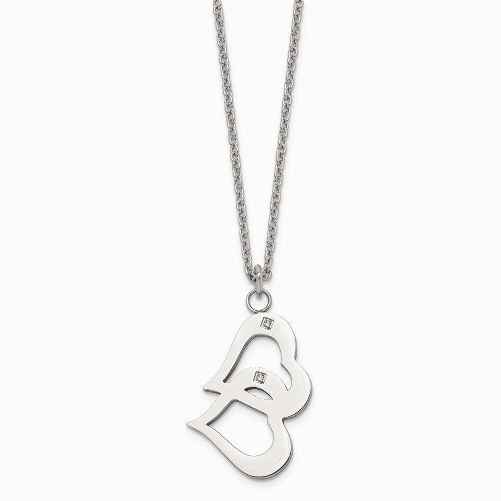 Stainless Steel Polished Hearts and CZs w/2in ext Necklace