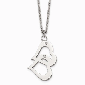 Stainless Steel Polished Hearts and CZs w/2in ext Necklace