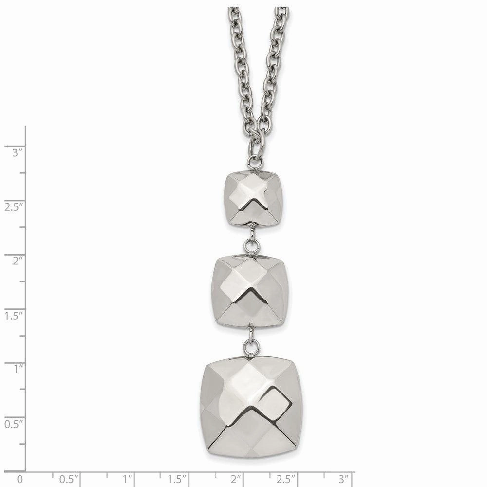 Stainless Steel Polished Hollow Squares Dangle Necklace