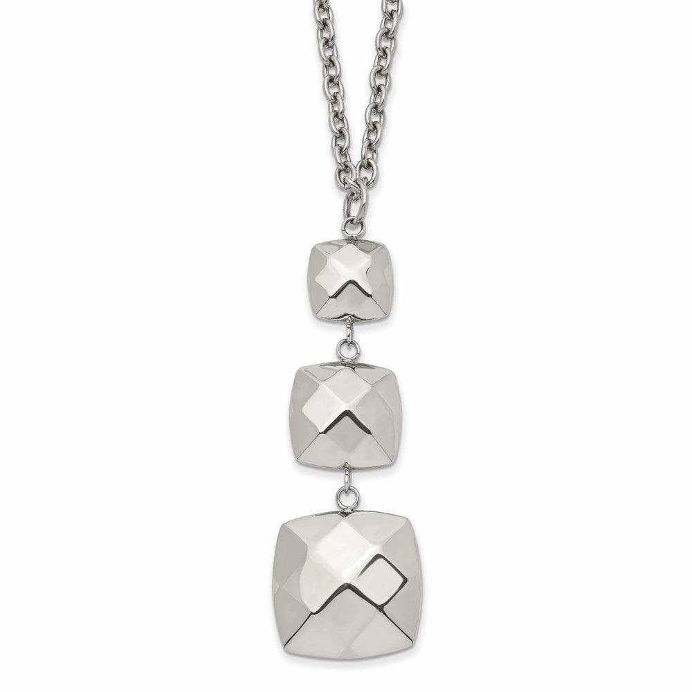 Stainless Steel Polished Hollow Squares Dangle Necklace