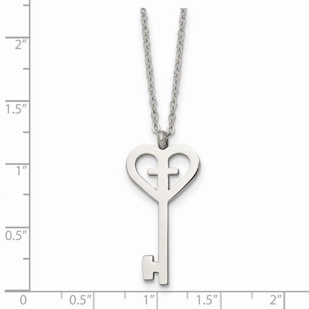 Stainless Steel Polished Key with Cross Necklace