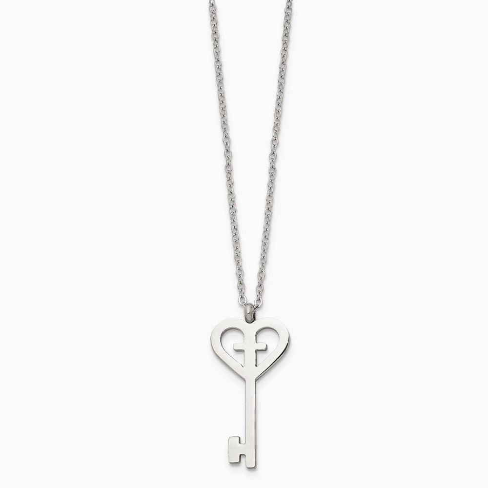 Stainless Steel Polished Key with Cross Necklace