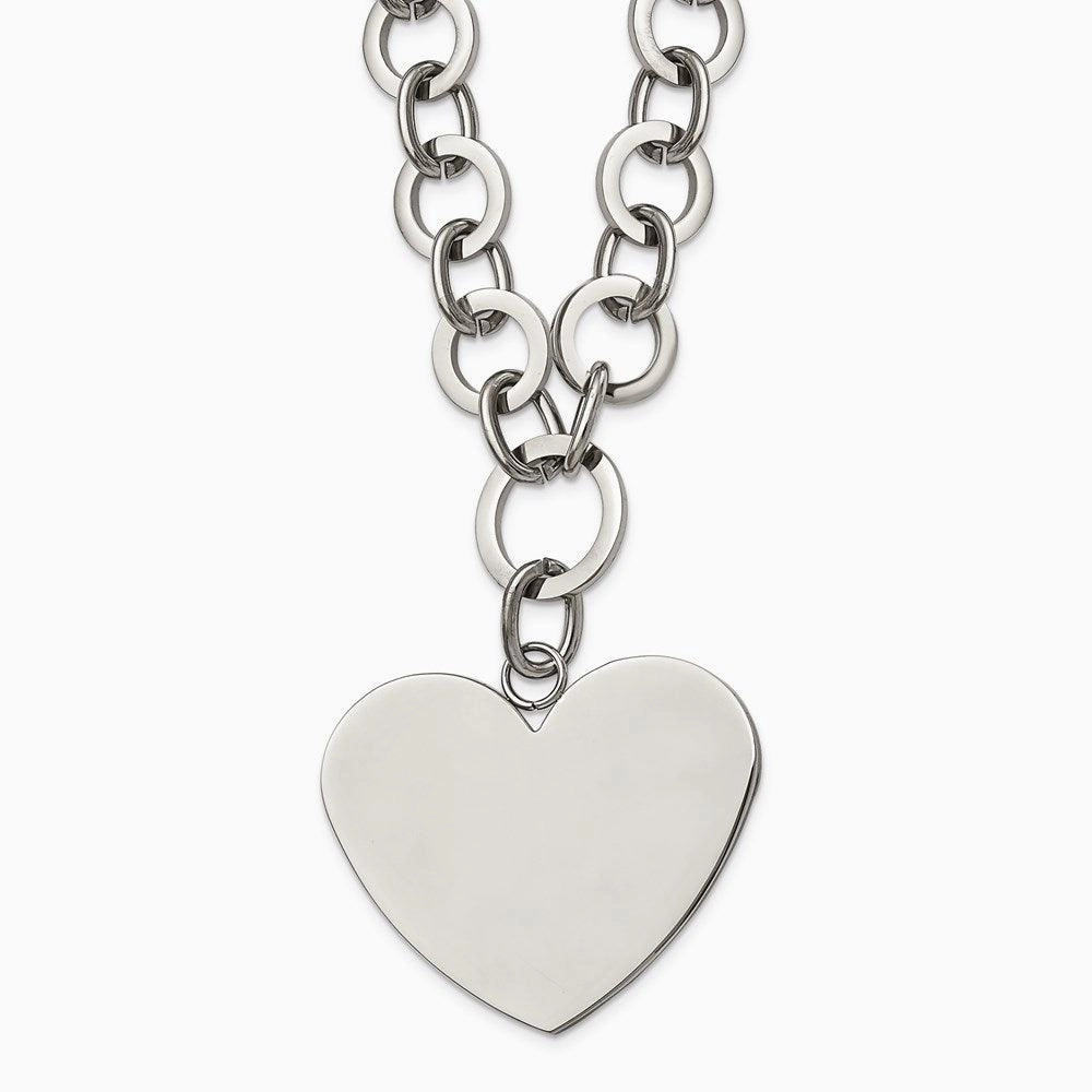 Stainless Steel Polished Large Heart w/1.75in ext. Necklace
