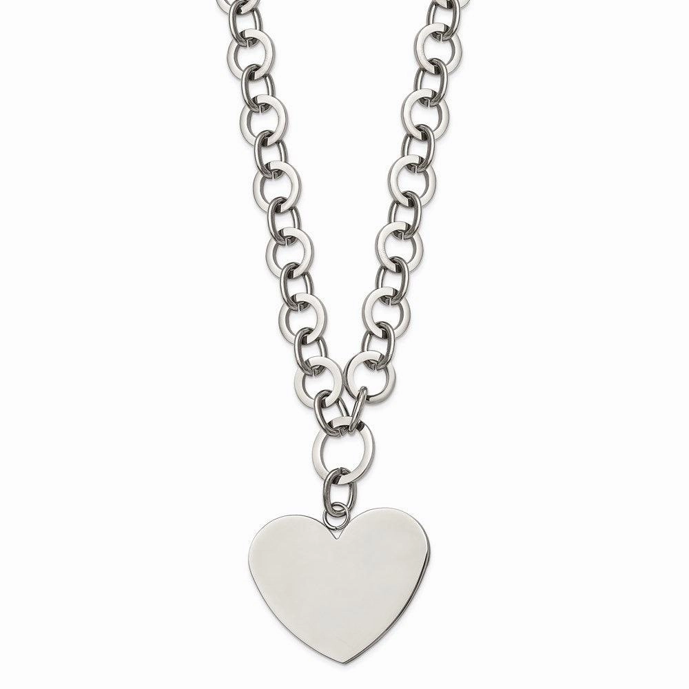 Stainless Steel Polished Large Heart w/1.75in ext. Necklace