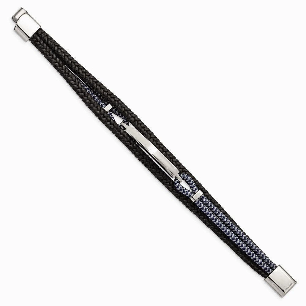 Stainless Steel Polished Leather and Cotton Multi Strand 8.25in ID Bracelet
