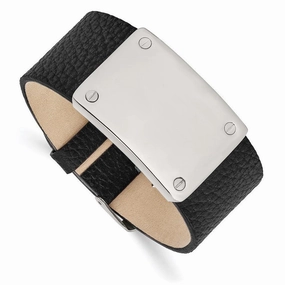 Stainless Steel Polished Leather Bracelet