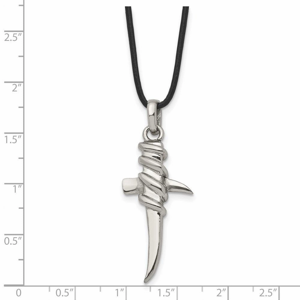 Stainless Steel Polished Leather Cord Cross Necklace